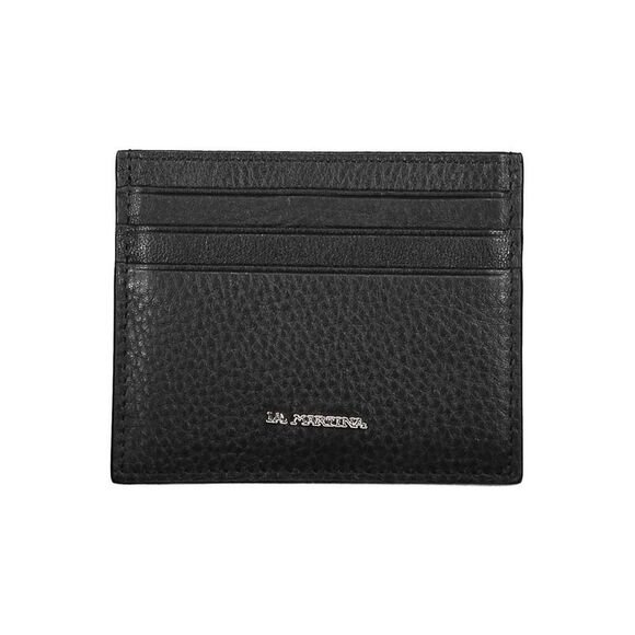 La Martina Black Leather Men Wallet Men's Holder
